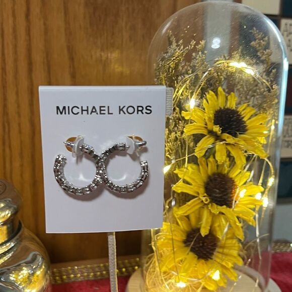 NWT Michael Kors Silver Hoop With Crystal Stations Earrings #TSER - Picture 8 of 8